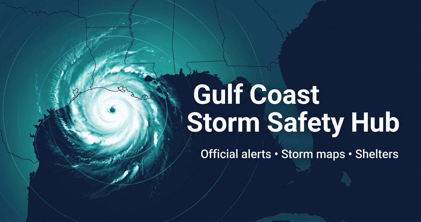 Hurricane circulation over a Gulf Coast storm safety map
